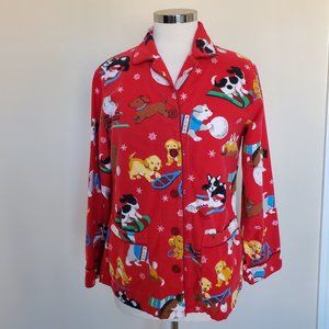 Nick & Nora Small Christmas Winter Puppies Dogs Snow Shoes Pajama Top Pockets